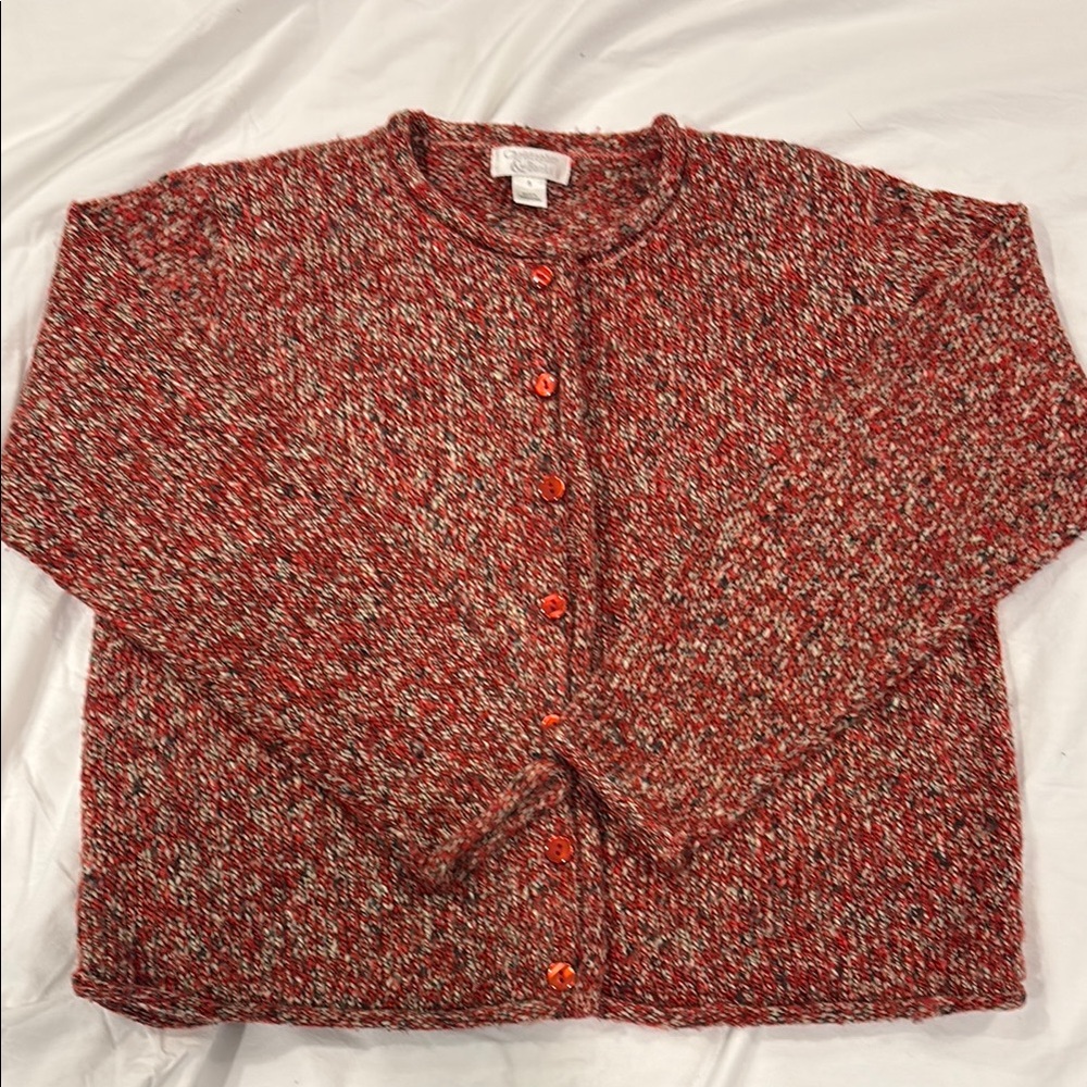 Women's Red Marled Cardigan Sweater